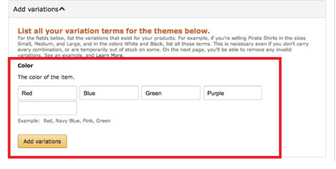 Color Variation - How to Add Products on Amazon? Bitclu